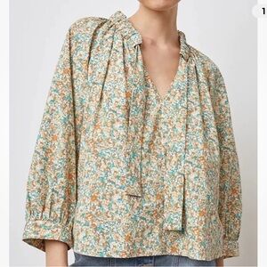 Rails Amal Ditsy Floral Blouse L Tie Neck Boho Peasant Floral Print Women's Top